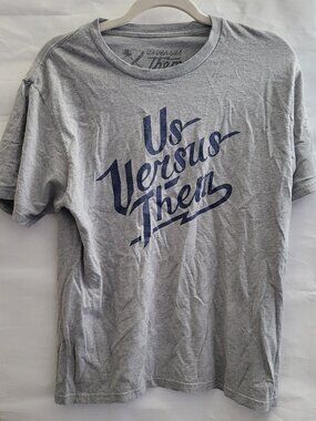Us Versus Them Logo T-Shirt Grey Navy Short Sleeve: Unisex Medium